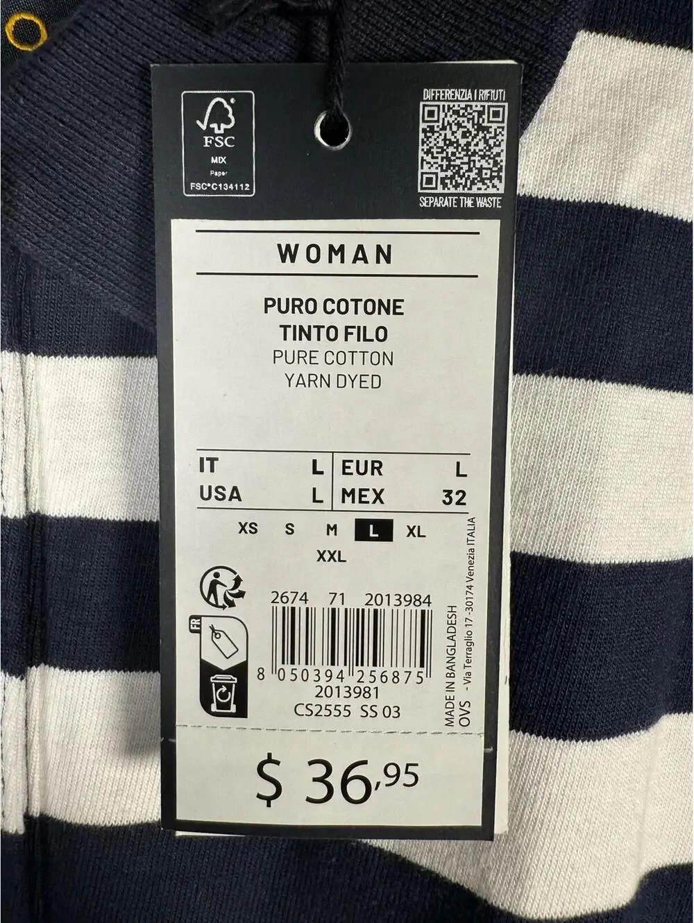 NWT Piombo White Blue Striped Polo Shirt Women's Size Large - Picture 7 of 10
